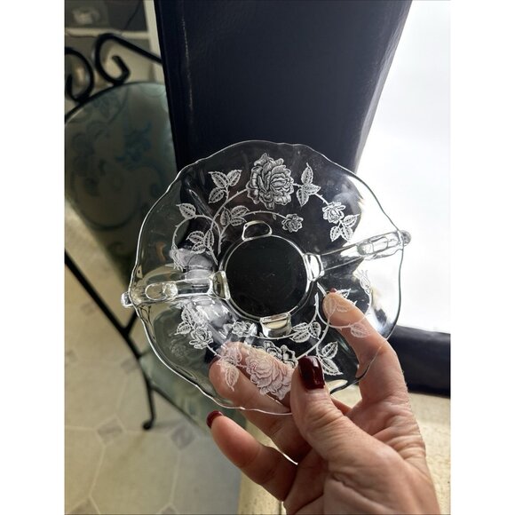 Vintsge Heisey Footed Handled Open Jelly Jam Dish Etched Floral Pattern - Picture 8 of 8